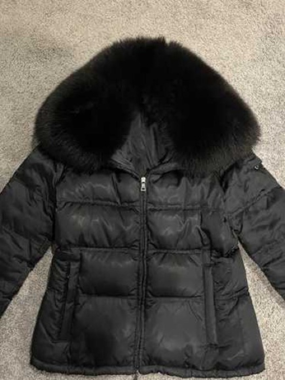 Prada Black Puffer Jacket with Plush Fur Collar